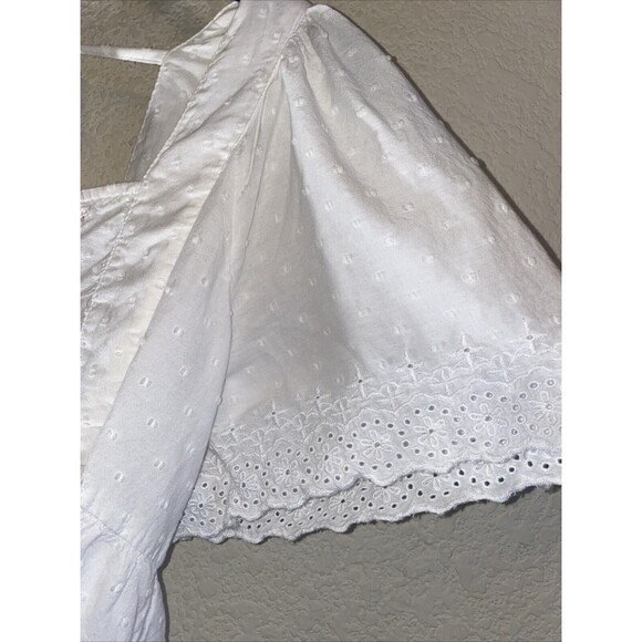 Old Navy White Babydoll Embroidered Swiss Flutter Sleeve Tie Back Blouse S Boho - Picture 6 of 11